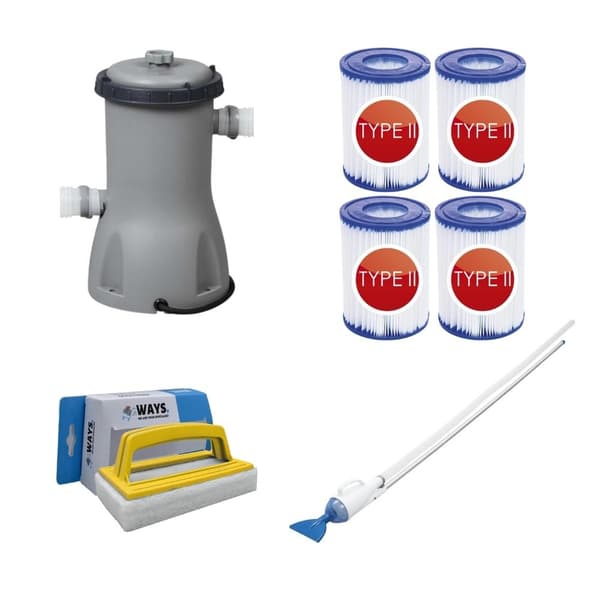 Bestway - Pool Støvsuger AquaCrawl & Filter Pump 3028 L/h & 4 filtre Type II &WAYS skrubbebørste