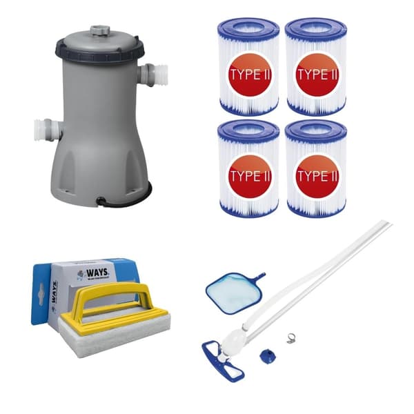 Bestway - Pooldammsugar AquaClean & Filter Pump 3028 L/h & 4 filter Typ II & WAYS skurborste
