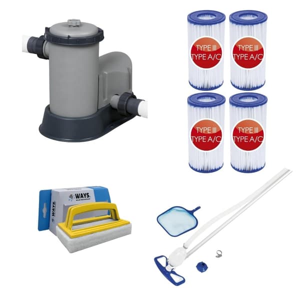 Bestway - Uima-altaan pölynimuri AquaClean ja suodatinpumppu 5678 l/h ja 4 suodatinta Tyyppi III & WAYS kuurausharja