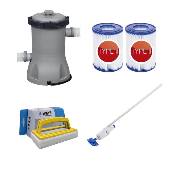 Bestway - Pool Støvsuger AquaReach & Filter Pump 2006 L/h & 2 Filtre Type II &WAYS Skrubebørste