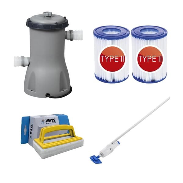 Bestway - Pooldammsugar AquaReach & Filter Pump 3028 L/h & 2 filter Typ II & WAYS skurborste