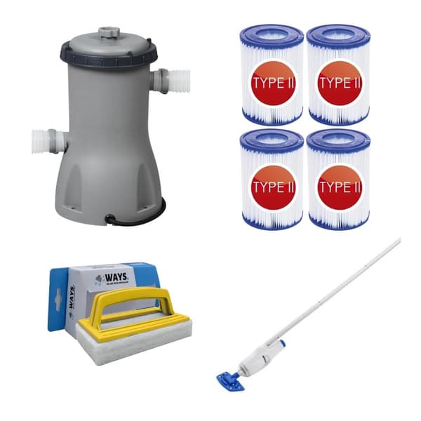 Bestway - Pool Støvsuger AquaReach & Filter Pump 3028 L/h & 4 filtre Type II &WAYS skrubbebørste