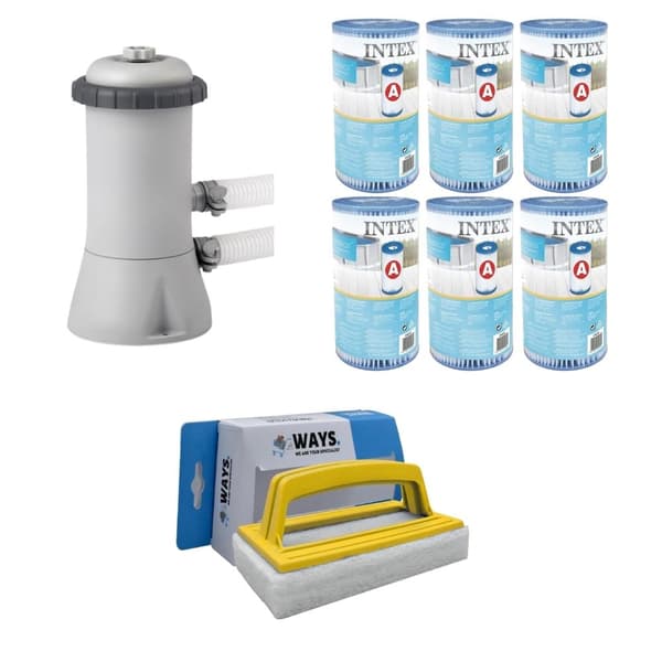 WAYS - Poolvedligeholdelse - Filterpumpe 2271 L/h & 6 filtre Type A &WAYS skrubbebørste