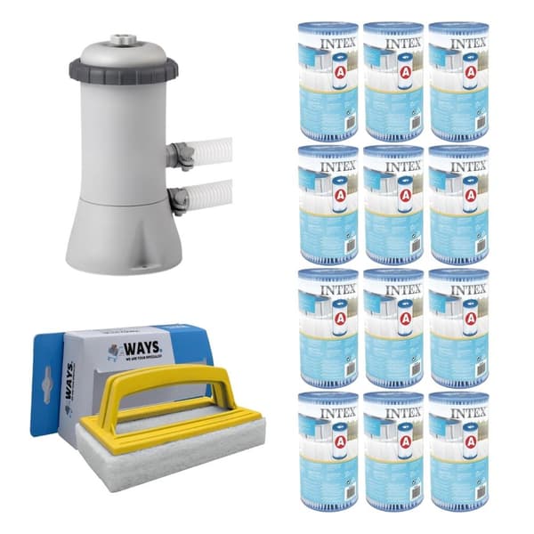 WAYS - Poolvedligeholdelse - Filterpumpe 2271 L/h & 12 filtre Type A &WAYS skrubbebørste