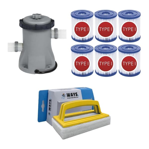 WAYS - Poolvedligeholdelse - Filterpumpe 1249 L/h & 6 filtre Type I &WAYS skrubbebørste