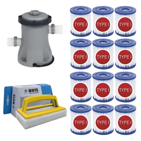 WAYS - Poolvedligeholdelse - Filterpumpe 1249 L/h & 12 filtre Type I &WAYS skrubbebørste