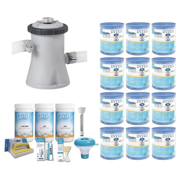 WAYS - Poolvedligeholdelse - Pakke Medium & Filterpumpe 1250 L/h & 12 filtre Type H
