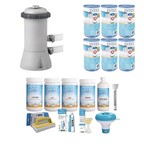 WAYS - Poolvedligeholdelse - Pakke Medium Deluxe & Filterpumpe 2271 L/h & 6 filtre Type A