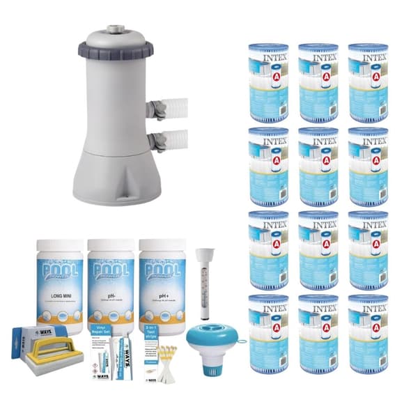 WAYS - Poolvedligeholdelse - Pakke Medium & Filterpumpe 3407 L/h & 12 filtre Type A