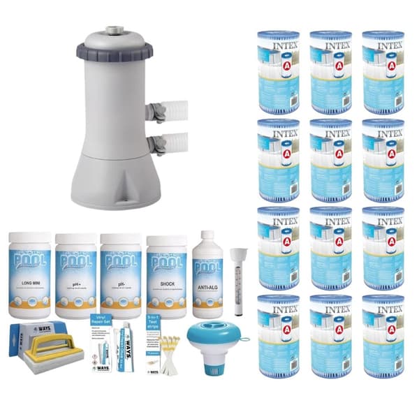 WAYS - Poolvedligeholdelse - Pakke Medium Deluxe & Filterpumpe 3407 L/h & 12 filtre Type A