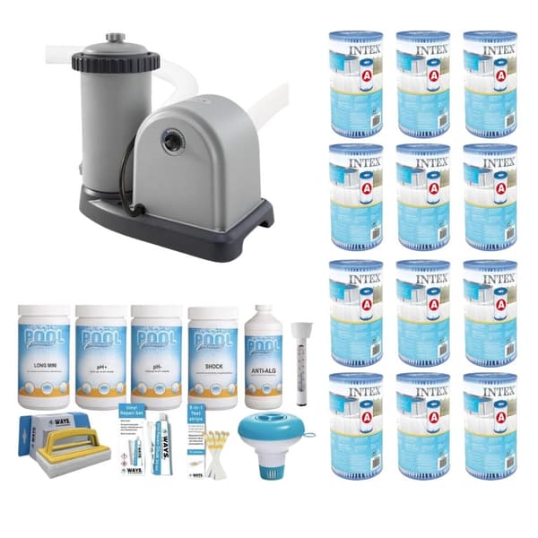 WAYS - Poolvedligeholdelse - Pakke Medium Deluxe & Filterpumpe 5678 L/h & 12 filtre Type A
