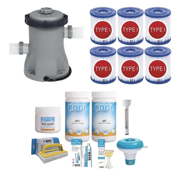 WAYS - Underhåll av simbassäng - Paket liten & filterpump 1249 L/h & 6 filter typ I