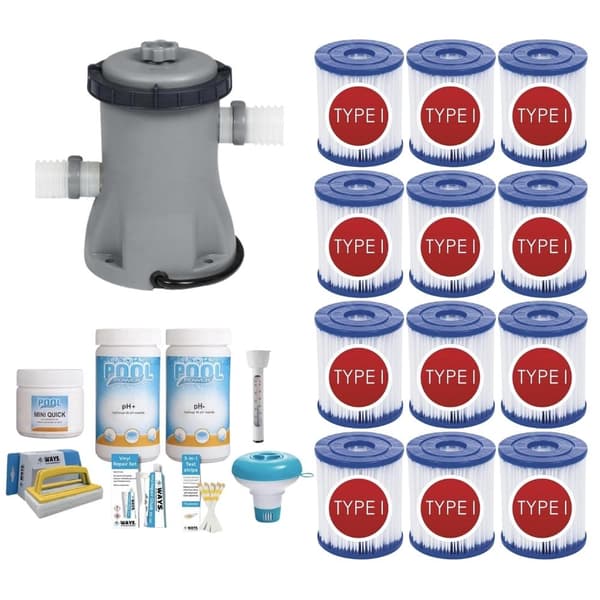 WAYS - Poolvedligeholdelse - Pakke lille & filterpumpe 1249 L/h & 12 filtre Type I