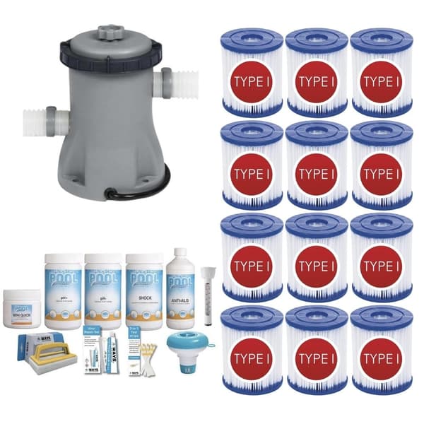 WAYS - Poolvedligeholdelse - Pakke Lille Deluxe & Filterpumpe 1249 L/h & 12 filtre Type I