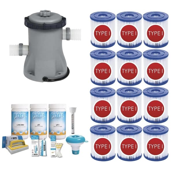WAYS - Poolvedligeholdelse - Pakke Medium & Filterpumpe 1249 L/h & 12 Filtre Type I