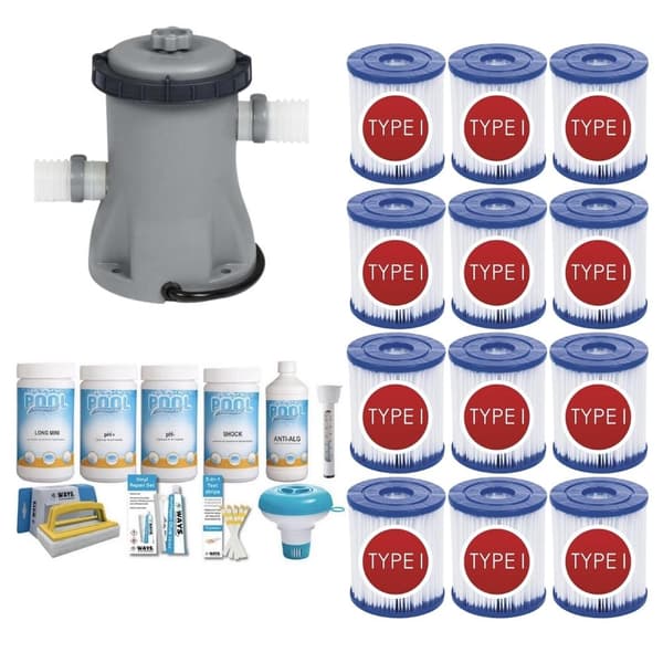 WAYS - Poolvedligeholdelse - Pakke Medium Deluxe & Filterpumpe 1249 L/h & 12 filtre Type I