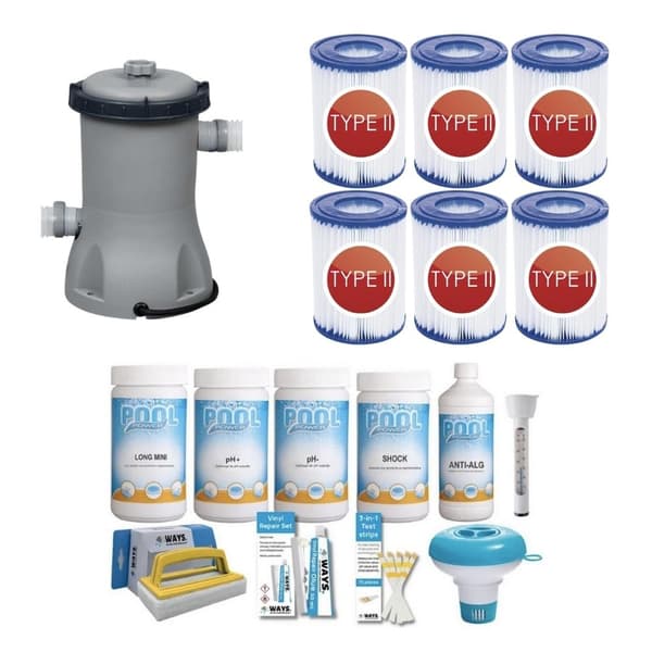 WAYS - Poolunderhåll - Paket Medium Deluxe & Filter Pump 2006 L/h & 6 Filter Typ II