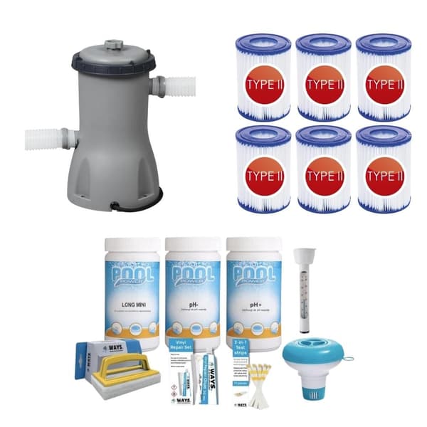 WAYS - Poolvedligeholdelse - Pakke Medium & Filterpumpe 3028 L/h & 6 Filtre Type II