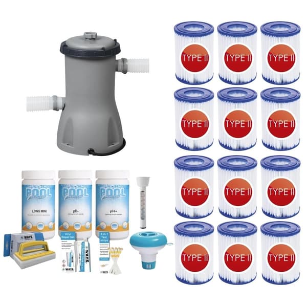 WAYS - Poolvedligeholdelse - Pakke Medium & Filterpumpe 3028 L/h & 12 Filtre Type II