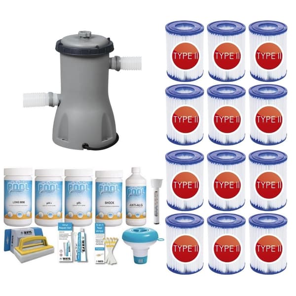 WAYS - Poolvedligeholdelse - Pakke Medium Deluxe & Filterpumpe 3028 L/h & 12 filtre Type II