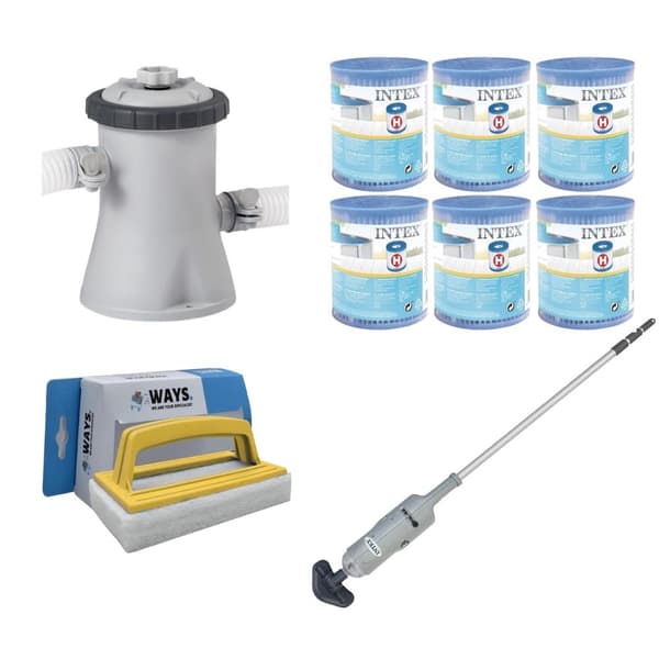 WAYS - Poolvedligeholdelse - Poolstøvsuger & filterpumpe 1250 L/h & 6 filtre Type H &WAYS Skrubebørste