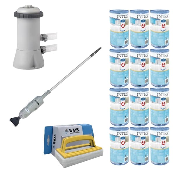 WAYS - Poolunderhåll - Pooldammsugare & filterpump 2271 L/h & 12 filter Typ A & WAYS skurborste