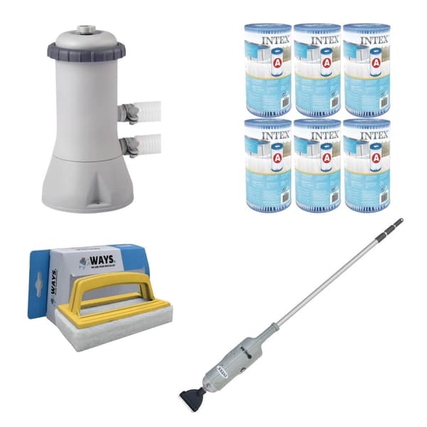 WAYS - Poolunderhåll - Pooldammsugare & filterpump 3407 L/h & 6 filter Typ A & WAYS skurborste
