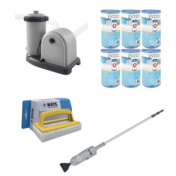 WAYS - Poolunderhåll - Pooldammsugare & filterpump 5678 L/h & 6 filter Typ A & WAYS skurborste