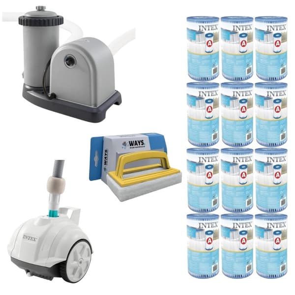 WAYS - Poolunderhåll - Pooldammsugare ZX50 & filterpump 5678 L/h & 12 filter typ A & WAYS skurborste