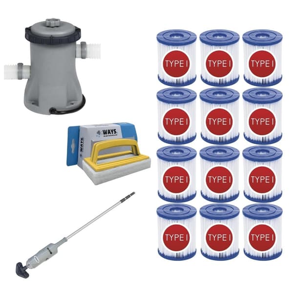 WAYS - Poolunderhåll - Pooldammsugare & filterpump 1249 l/h & 12 filter typ I & WAYS skurborste