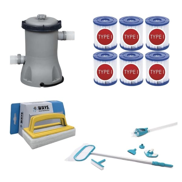 WAYS - Poolunderhåll - Underhållsset Deluxe & Filter Pump 2006 L/h & 6 filter Typ II & WAYS skurborste