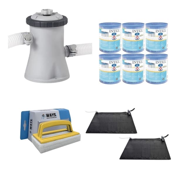 WAYS - Poolvedligeholdelse - 2x Svømmebassinopvarmning & filterpumpe 1250 L/h & 6 filtre Type H &WAYS Skrubebørste