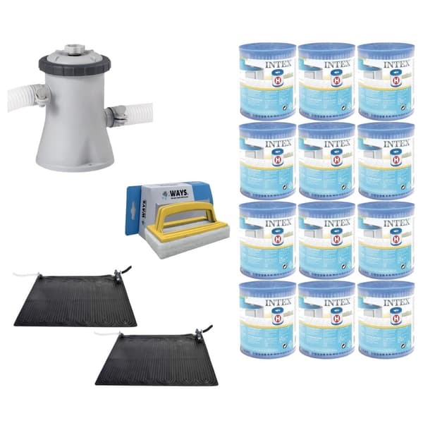 WAYS - Poolunderhåll - 2x Poolvärme- och filterpump 1250 L/h & 12 filter Typ H & WAYS skurborste