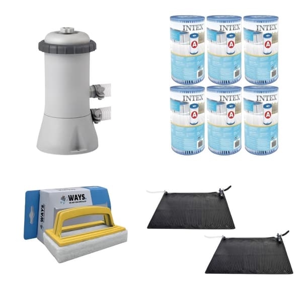 WAYS - Poolvedligeholdelse - 2x Svømmebassinopvarmning & filterpumpe 2271 L/h & 6 filtre Type A &WAYS Skrubebørste