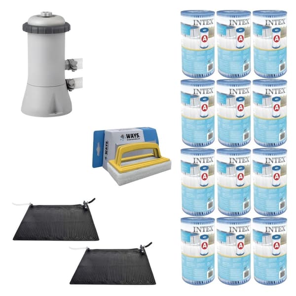 WAYS - Poolvedligeholdelse - 2x Svømmebassinopvarmning & filterpumpe 2271 L/h & 12 filtre Type A &WAYS Skrubebørste