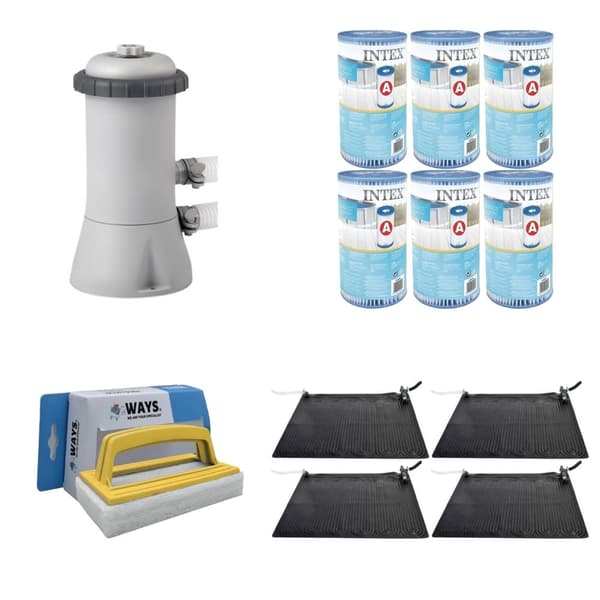 WAYS - Poolvedligeholdelse - 4x Svømmebassinopvarmning & filterpumpe 2271 L/h & 6 filtre Type A &WAYS Skrubebørste