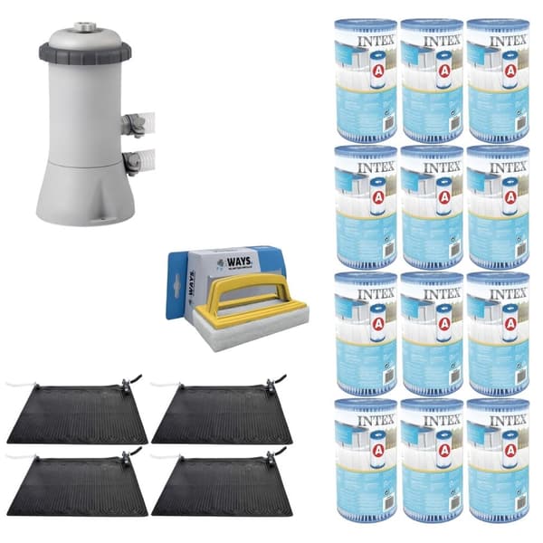 WAYS - Poolvedligeholdelse - 4x svømmebassinopvarmning & filterpumpe 2271 L/h & 12 filtre Type A &WAYS Skrubebørste