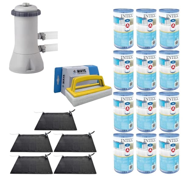 WAYS - Poolunderhåll - 5x Poolvärme- och filterpump 3407 L/h & 12 filter Typ A & WAYS skurborste