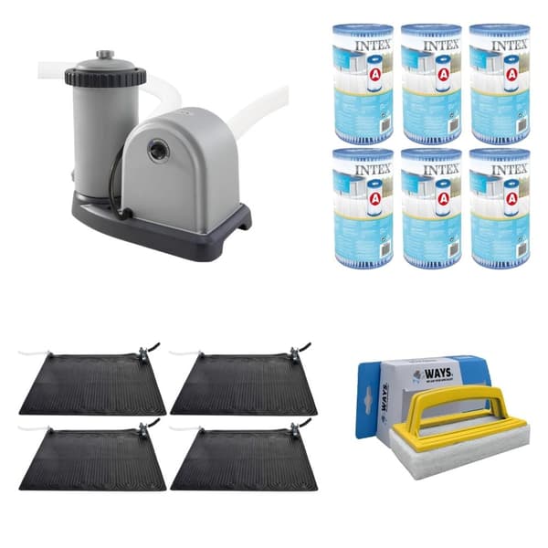 WAYS - Poolunderhåll - 4x Poolvärme- och filterpump 5678 L/h & 6 filter Typ A & WAYS skurborste