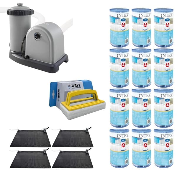 WAYS - Poolvedligeholdelse - 4x svømmebassinopvarmning og filterpumpe 5678 L/h & 12 filtre Type A &WAYS Skrubebørste