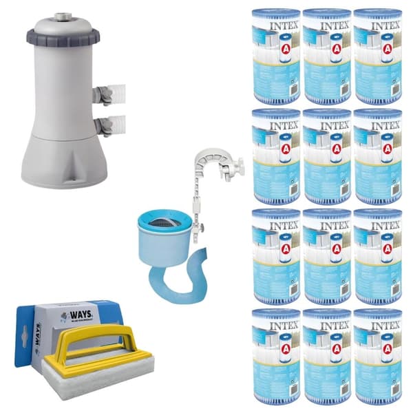 Intex Skimmer & Filter Pump 3407 L/h & 12 filter Typ A & WAYS skurborste