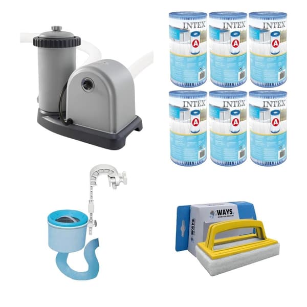 Intex Skimmer & Filter Pump 5678 L/h & 6 Filtre Type A &WAYS Skrubebørste