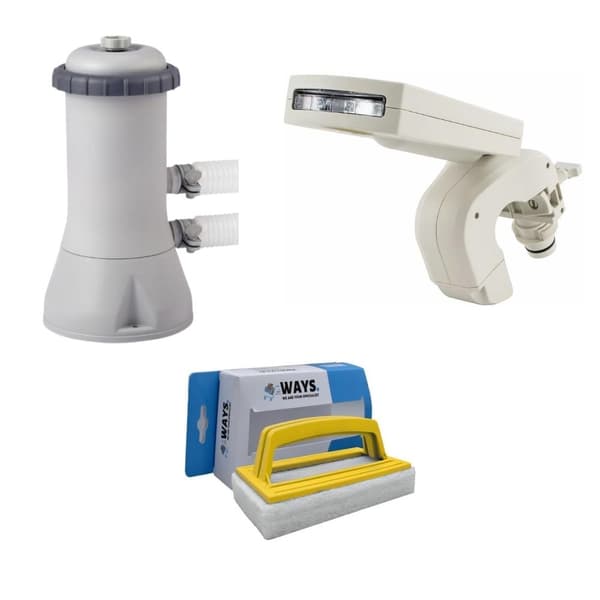 Intex - Vandfontæne & filterpumpe 3407 L/h &WAYS skrubbebørste