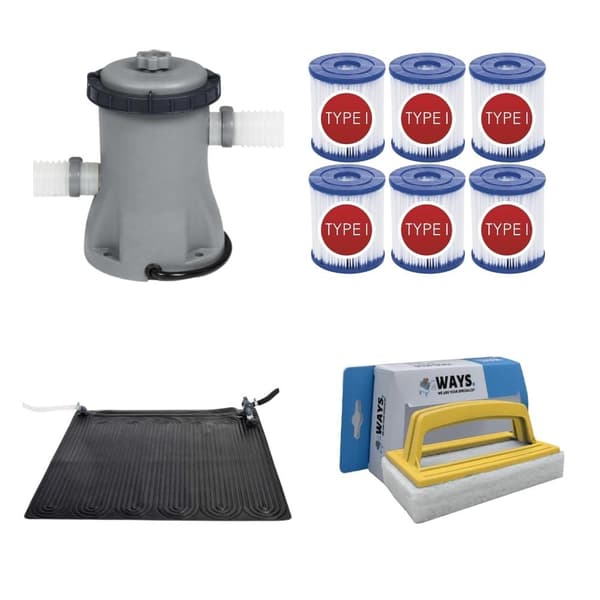 WAYS - Poolvedligeholdelse - Solarmat & filterpumpe 1249 L/h & 6 filtre Type I &WAYS skrubbebørste