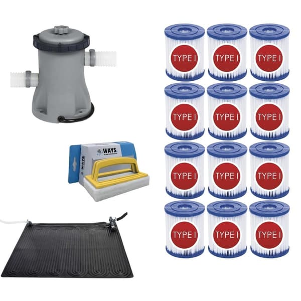 WAYS - Underhåll av simbassäng - Solmatta & filterpump 1249 l/h & 12 filter typ I & WAYS skurborste
