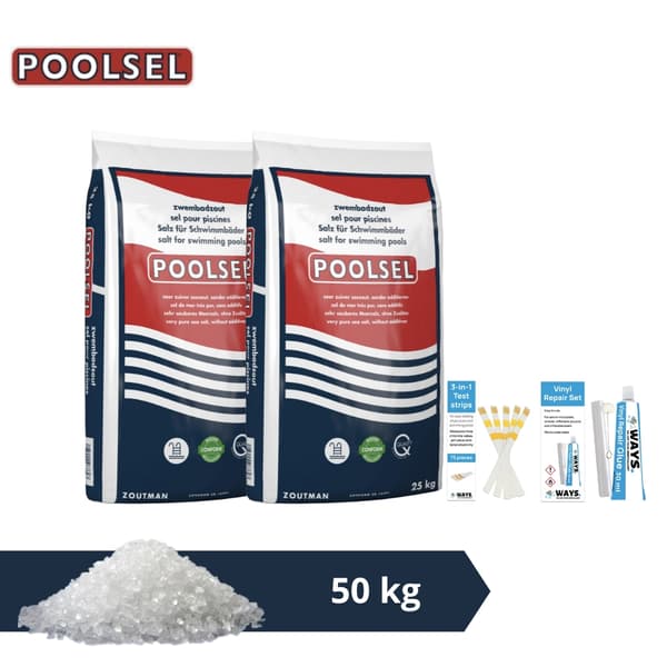 Swimming Pool Salt Polish - Velegnet til saltvandssystem - 50 kg & WAYS skrubbebørste