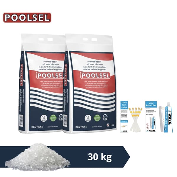 Swimming Pool Salt Polish - Velegnet til saltvandssystem - 30 kg & WAYS skrubbebørste