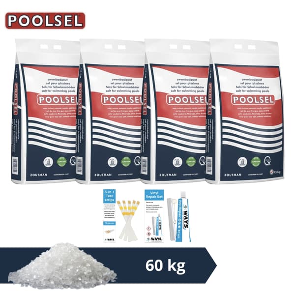 Swimming Pool Salt Polish - Velegnet til saltvandssystem - 60 kg & WAYS skrubbebørste