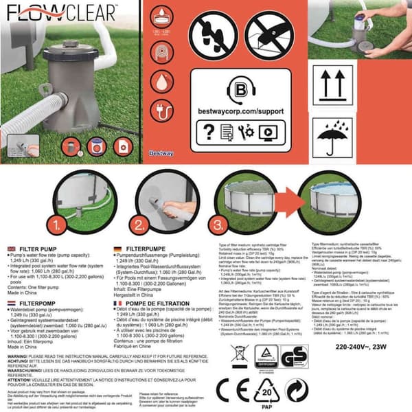 Bestway Flowclear filterpumpe til swimmingpool 1249 l