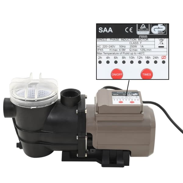 Uima-altaan pumppu ajastimella musta 0,25 HV 8 000 l/h